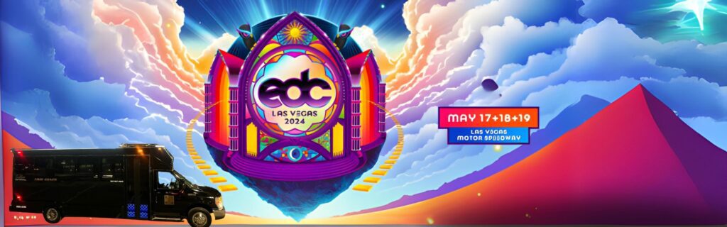 EDC EVENTS 2024 Las Vegas 🎉 – Experience the Ultimate EDC Event in Las Vegas with Golden Eagle Car Service’s Top Party Bus! Book Now! 🚌🌟