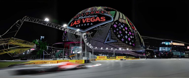 View of the MSG Sphere against the Las Vegas skyline.